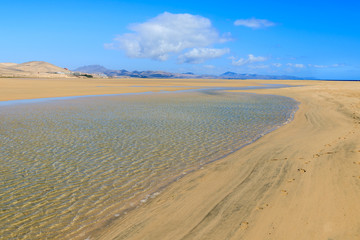 Fototapeta na wymiar Beautiful lagoon on Sotavento beach on Jandia peninsula, Fuerteventura, Canary Islands, Spain