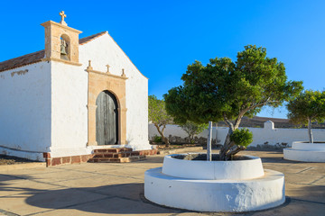 Typical white Canary style church in Tefia village, Fuerteventura, Canary Islands, Spain © pkazmierczak