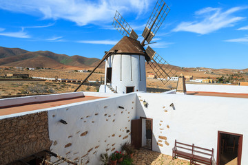 Fototapeta na wymiar Courtyard of traditional old windmill in Tiscamanita village, Fuerteventura, Canary Islands, Spain