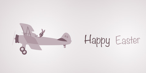 Happy Easter. Rabbit in plane with text : Happy Easter. Brown shade