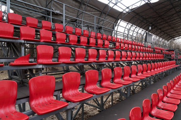 Bright red stadium seats