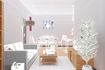 3D Interior rendering of an Apartment