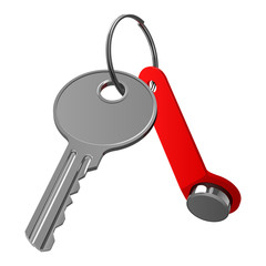 два ключа от квартиры, магнитный и простой, на металлическом кольце, на белом фоне
