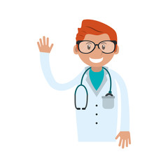 Plakat veterinarian doctor man cartoon icon over white background. colorful design. vector illustration