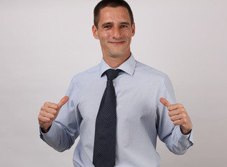 Successful businessman point on himself after job well done. Success business concept.