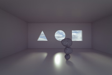 3d rendering of zen stone in the room