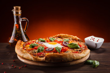 Pizza with egg and mushrooms