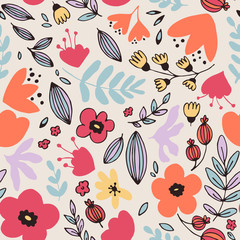Fantasy flowers seamless pattern - 142748528