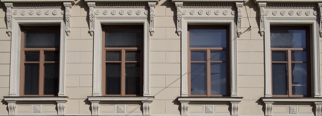 four antique windows, Finnish style, Helsinki, Finland