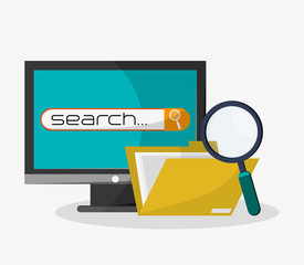 computer with search in web related icons image vector illustration design 