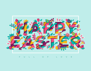 Easter paper cut typography design with frame