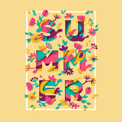 Summer typography design with square frame
