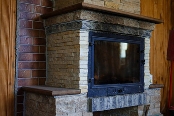 Rustic Fireplace in Log Cabin