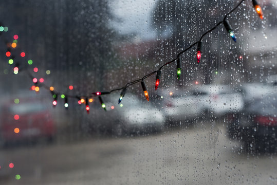 Colorful christmas led light at night rainy day