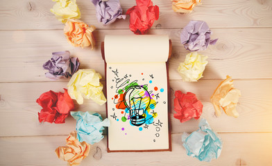 Light bulb in a notebook