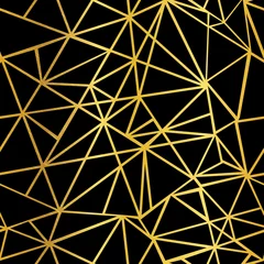 Gordijnen Vector zwart en goud folie geometrische mozaïek driehoeken herhalen naadloze patroon achtergrond. Kan worden gebruikt voor stof, behang, briefpapier, verpakking. © Oksancia