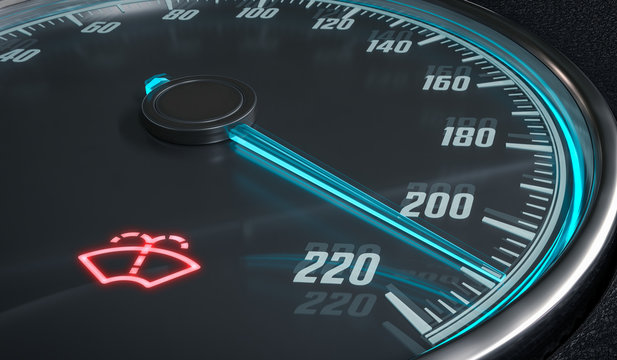 Low windshield washer fluid indicator warning in car dashboard. 3D rendered illustration.