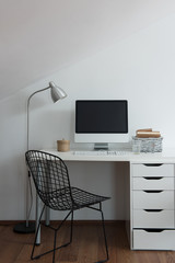 modern decorative working table and computer drawers and lamp