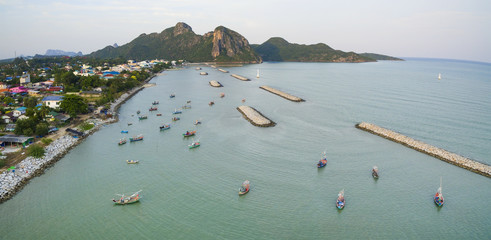Obraz premium aerial view of klong wan harbor prachuap khiri khan southern of thailand