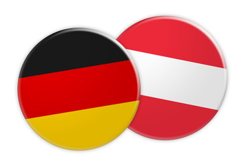 News Concept: Germany Flag Button On Austria Flag Button, 3d illustration on white background