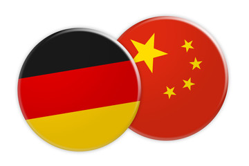News Concept: Germany Flag Button On China Flag Button, 3d illustration on white background