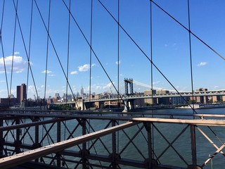 The city and Manhattan bridge over the river from Brooklyn bridge view, New York