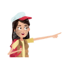 happy young woman pointing with her finger cartoon icon image vector illustration design 