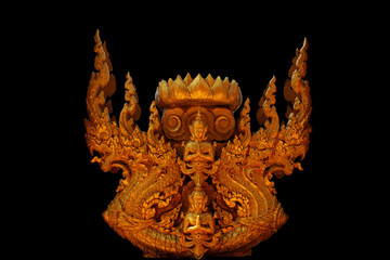 golden stucco, Thai golden snake stucco of "Naga" who protect Buddha and Buddhism from ghost and devil