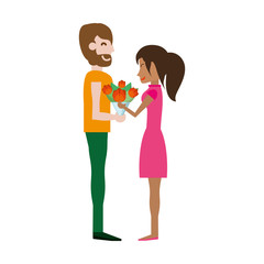 couple romantic bouquet flowers image vector illustration eps 10