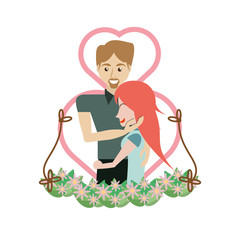 couple embracing love heart floral vector illustration eps 10