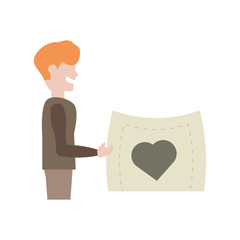 boy holding paper card with heart vector illustration eps 10