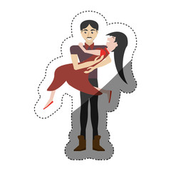 couple romantic - man carrying girl shadow vector illustration eps 10