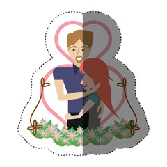 couple embracing love heart floral shadow vector illustration eps 10
