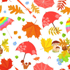 Obraz premium seamless texture with umbrellas and forest elements