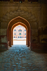 Humauyun's Tomb, Delhi, India though archways