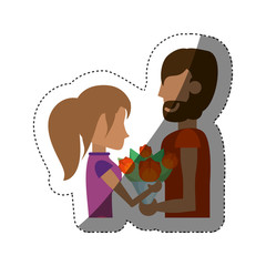 romantic couple with flowers shadow vector illustration eps 10