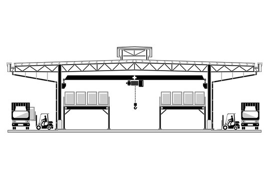 Warehouse logistic, roofing design, storage section vector illustration