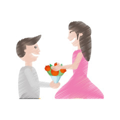 drawing man proposal woman flowers vector illustration eps 10