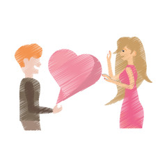 drawing couple together with flowers decoration vector illustration eps 10