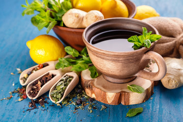 Healthy herbal tea with lemon and ginger