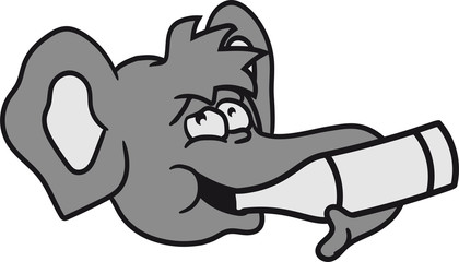 Obraz premium gesicht kopf saufen trinken alkohol betrunken party betrunken bier flasche glücklich elefant klein süß niedlich baby kind