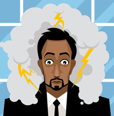 african office business man worried with a storm in his head