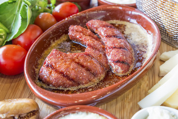 Turkish breakfast with sausage