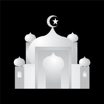 silver colored mosque Ramadan edition flat  design style