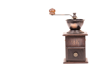 manual coffee grinder on white background