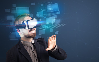 Businessman with virtual reality goggles