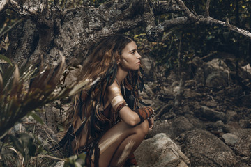 wild amazon woman in forest