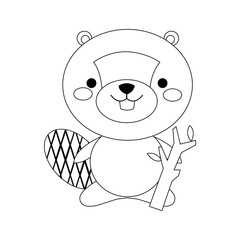 cute beaver cartoon icon over white background. vector illustration