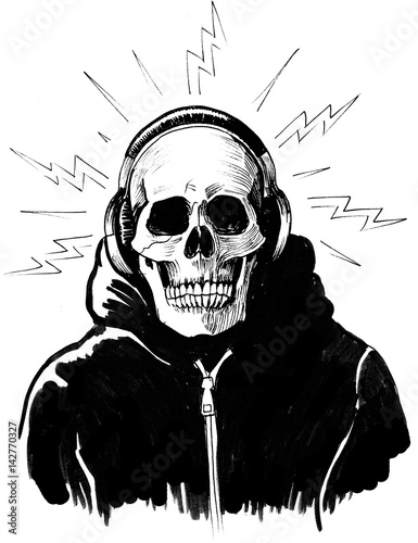 "Skeleton in the headphones" Stock photo and royalty-free images on