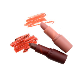 Smudged lipstick isolated on white background